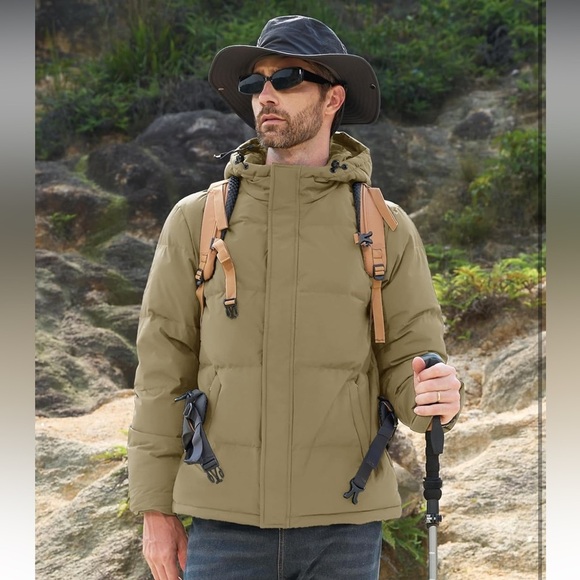 NWT Magcomsen Men’s Khaki Puffer Jacket Full Zip Up Windproof Winter Jacket - Picture 3 of 6